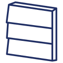 Drawing of a bookshelf with three shelves, depicted in a simple, minimalist style.